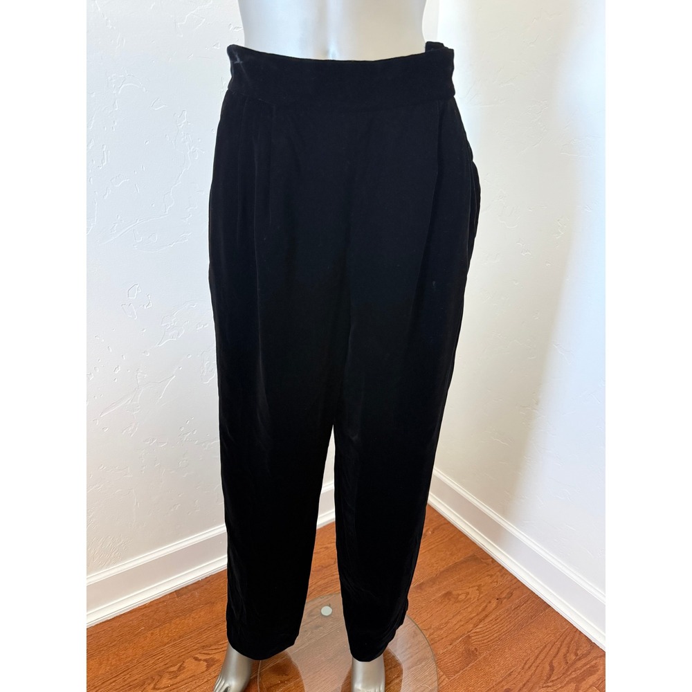 Talbots Vintage 80's 90's High Waist Pleated Black Velvet Pants 12 USA